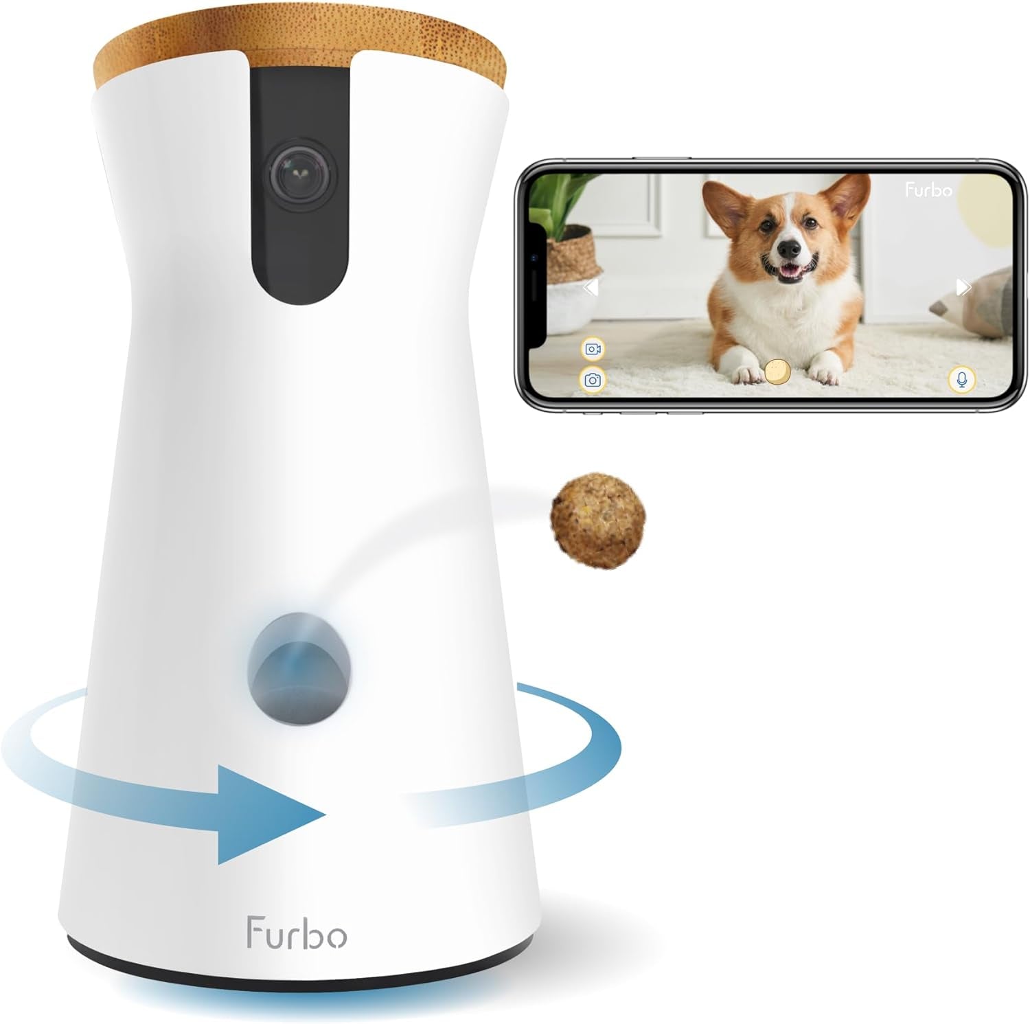 360° Dog Camera: [New 2022] Rotating 360° View Wide-Angle Pet Camera with Treat Tossing, Color Night Vision, 1080P HD Pan, 2-Way Audio, Barking Alerts, Wifi, Designed for Dogs