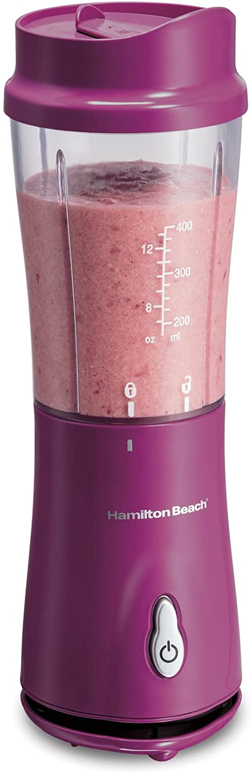 Portable Blender for Shakes and Smoothies with 14 Oz BPA Free Travel Cup and Lid, Durable Stainless Steel Blades for Powerful Blending Performance, Raspberry (51131)
