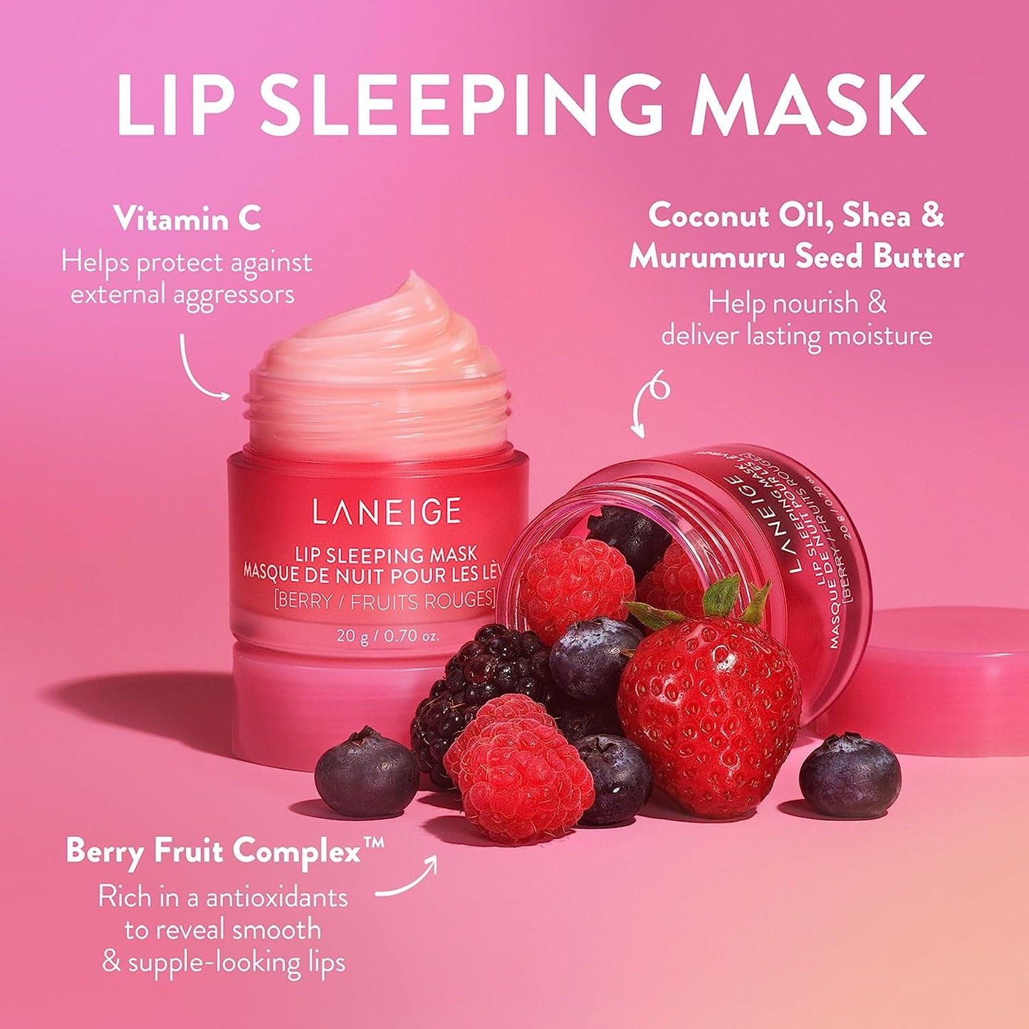 Lip Sleeping Mask: Nourish & Hydrate with Vitamin C, Antioxidants, 0.7 Oz.
