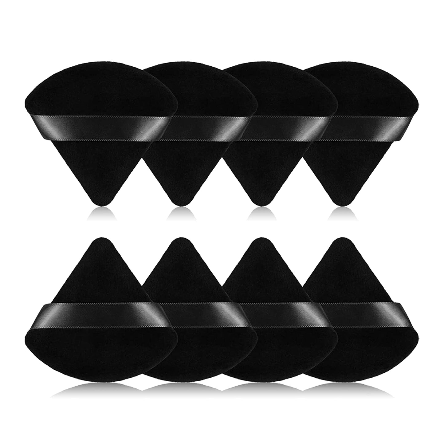 8Pcs of Triangular Powder Puff Makeup Sponges, Made of Super-Soft Velvet, Designed for Contouring, Eye, and Corner, Beauty Blender Foundation Mixing Container.(Black)