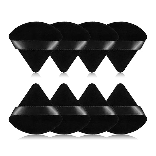 8Pcs of Triangular Powder Puff Makeup Sponges, Made of Super-Soft Velvet, Designed for Contouring, Eye, and Corner, Beauty Blender Foundation Mixing Container.(Black)