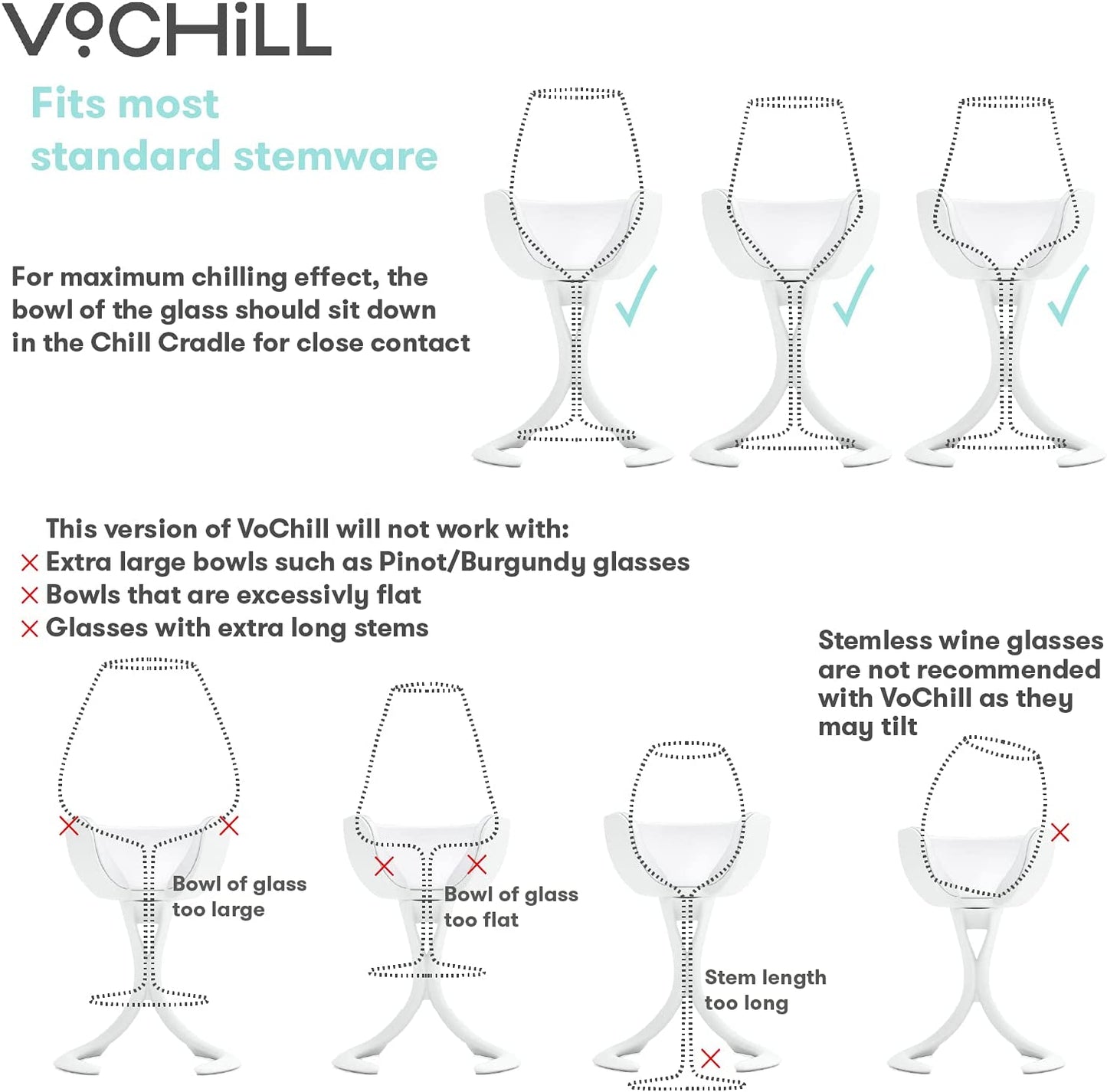 Stemmed Wine Glass Chiller | Smart & Stylish | Radically Cool Wine Tool – Keeps Wine Perfectly Chilled in Your Glass | Refreezable Chill Cradle Actively Chills (Quartz, Single )