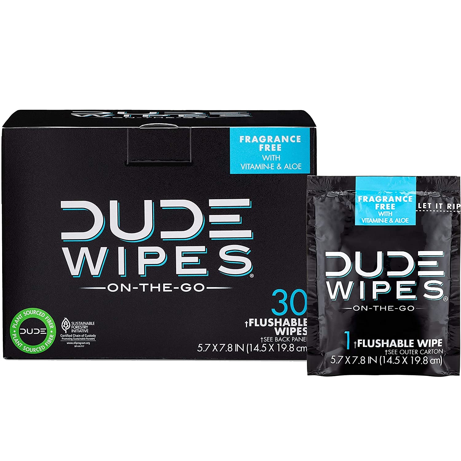 DUDE Wipes - On-The-Go Flushable Wipes - 1 Pack, 30 Wipes - Unscented Extra-Large Individually Wrapped Adult Wet Wipes - Vitamin E & Aloe - Septic and Sewer Safe