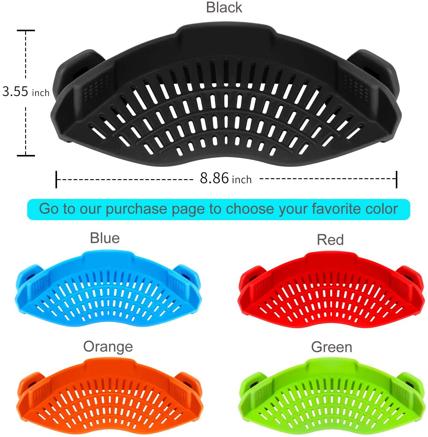 Clip on Strainer Silicone for All Pots and Pans, Pasta Strainer Clip on Food Strainer for Meat Vegetables Fruit Silicone Kitchen Colander