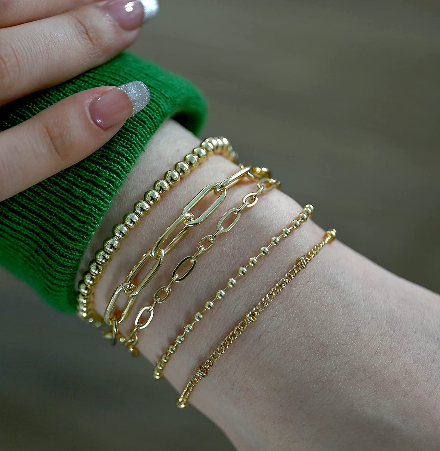 Gold Bracelet Sets for Women Girls 14K Real Gold Chain Dainty Link Paperclip Bracelets Stake Adjustable Layered Metal Link Bracelet Set Fashion Jewelry