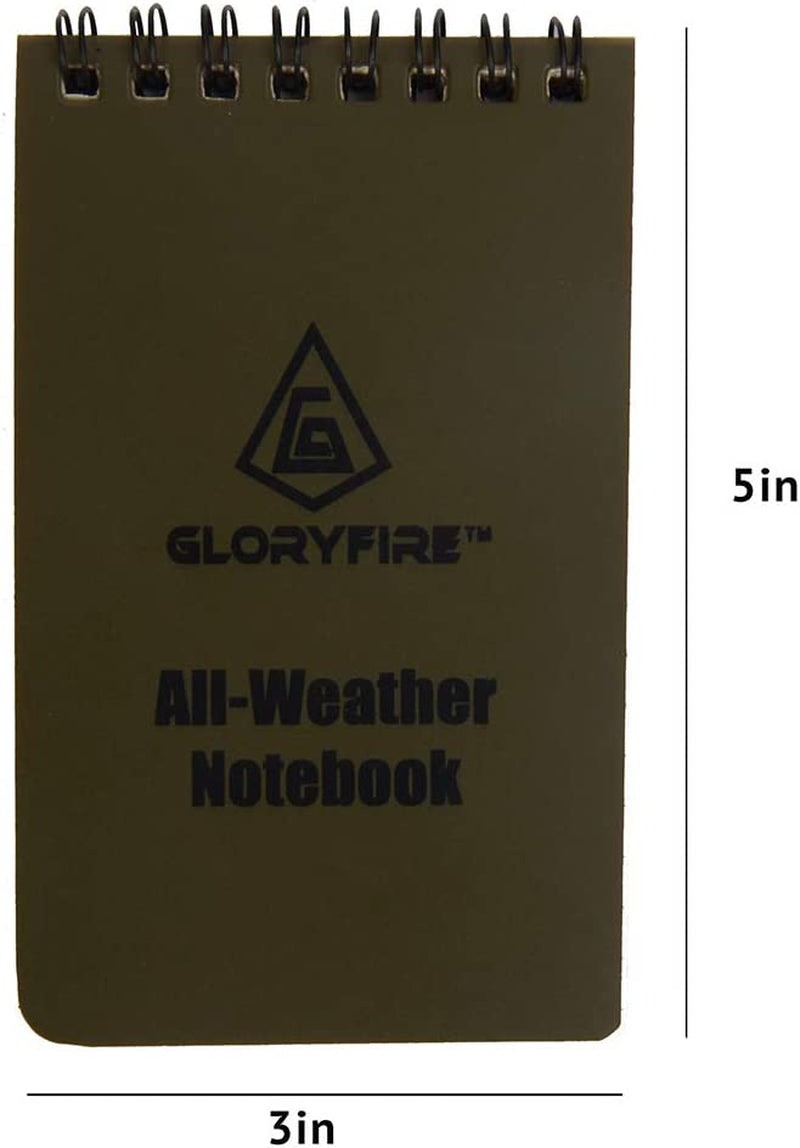GLORYFIRE Waterproof Notebook Tactical All-Weather Spiral Memo Paper Notepad with Waterproof Grid Paper for Outdoor Activities Recording 3"X5" (5Pcs)