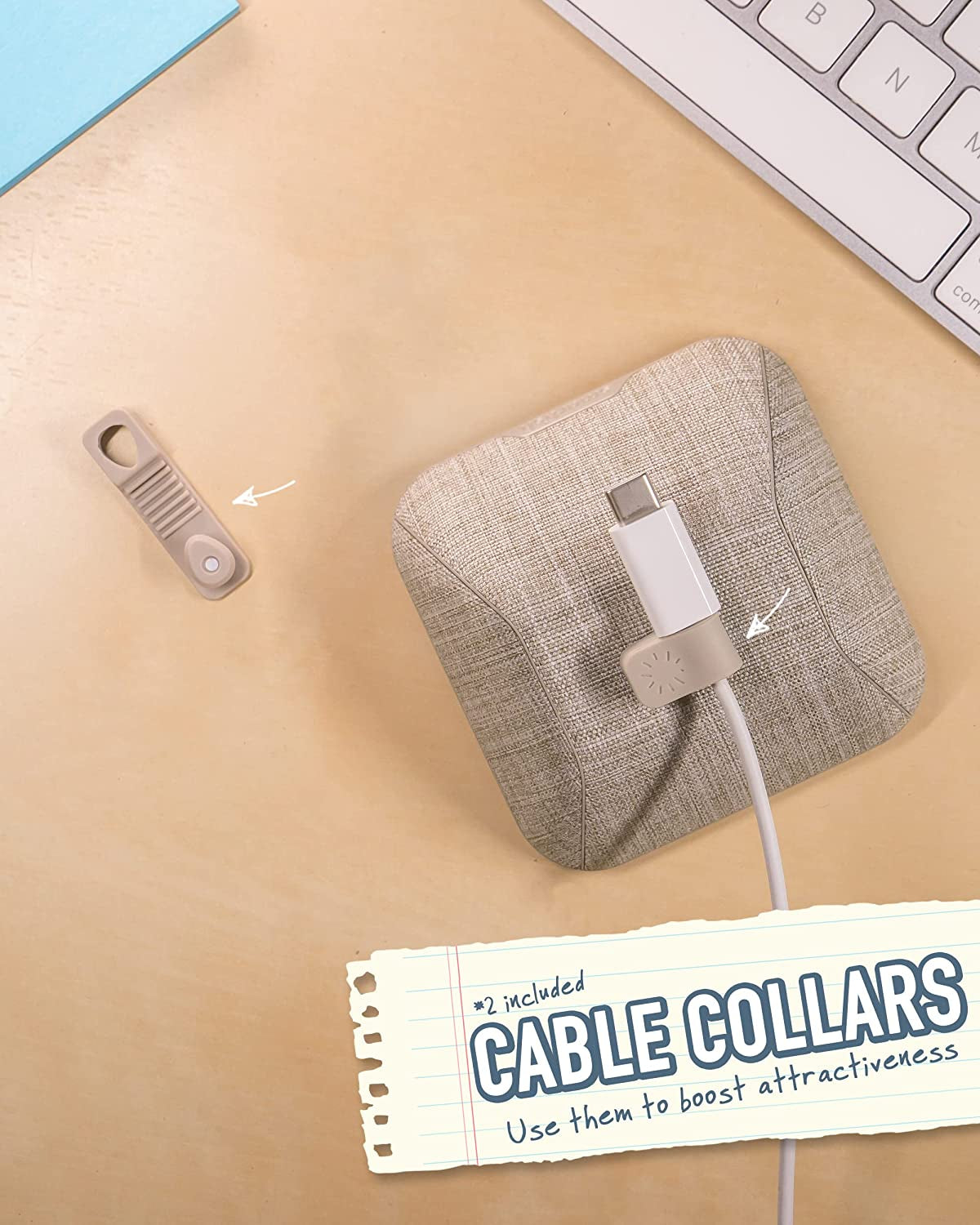 Magnetic Cord Holder - Cable Wrangler Organizer with Magnet Clips for Charger Management on Desktop, Nightstand, or Side Table - Lightly Toasted Beige