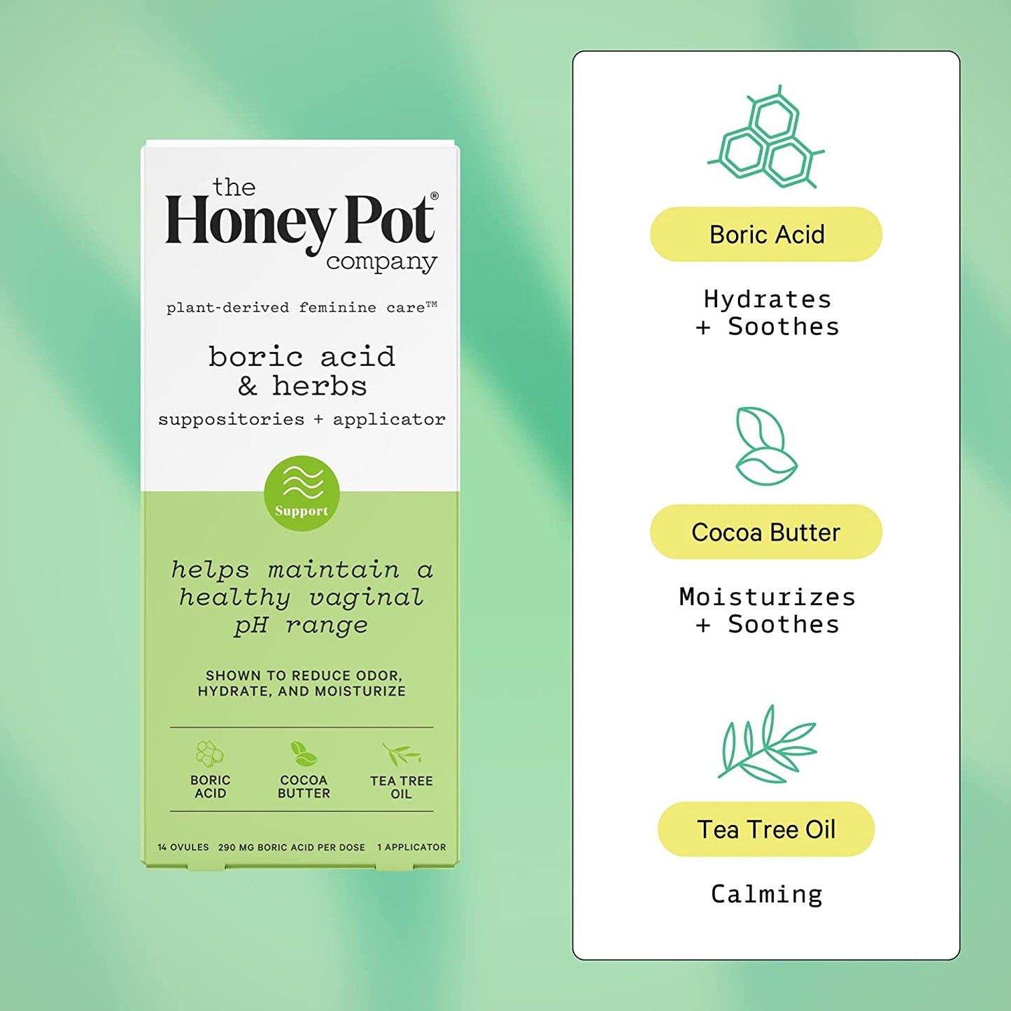 The Honey Pot Company 7 Day Boric Acid & Herbs Suppositories - Maintains and Balances Healthy Vaginal Ph, Manages Odor, Hydrates, & Moisturizes. Gynecologist Approved.