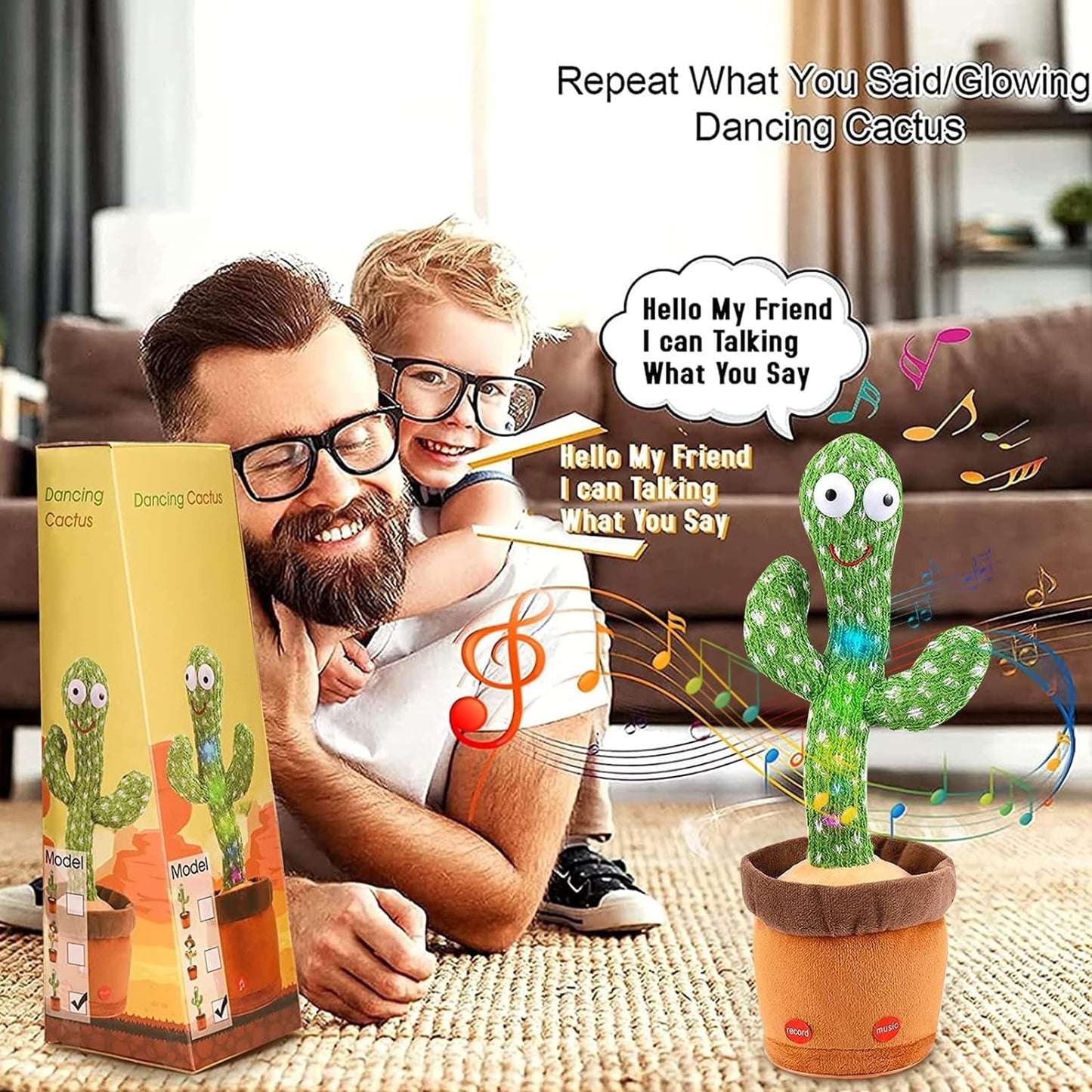 Dancing Cactus Baby Toys 6 to 12 Months, Talking Repeats What You Say Boy Toys, Mimicking Toy with LED English Sing 15 Second Voice Recorder Musical