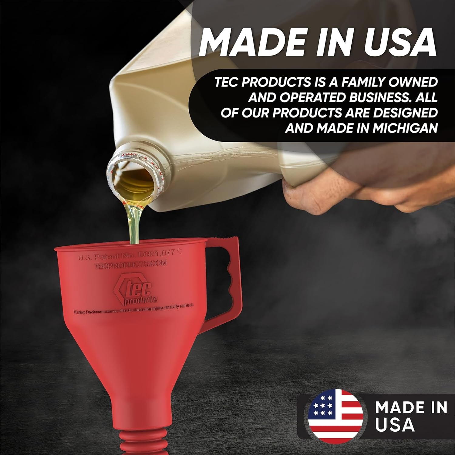 Flexall Funnel - Flexible Rubber Funnel with Handle, Multiple Sizes and Colors, Made in the USA