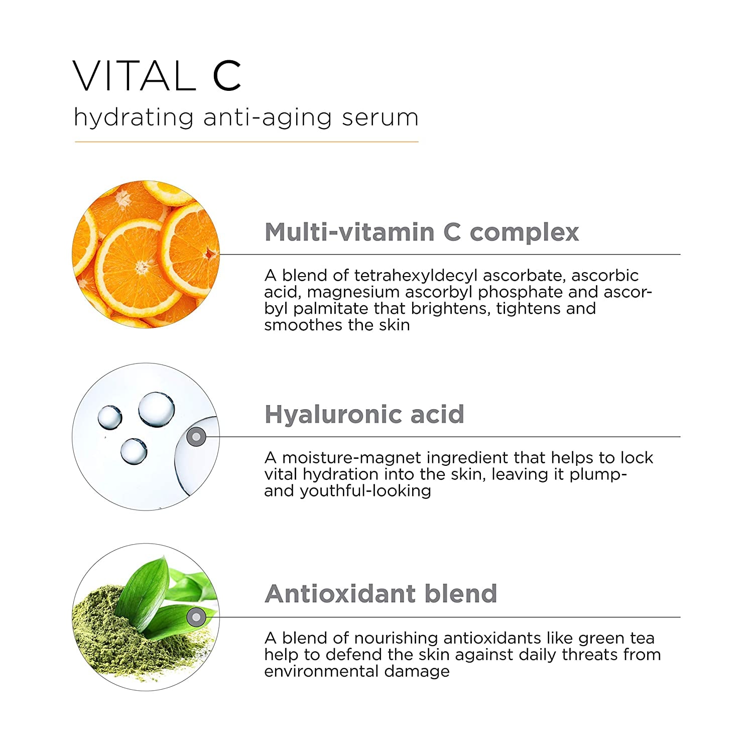 , VITAL C Hydrating Serum, with Potent Vitamin C to Brighten, Tone and Smooth Appearance of Wrinkles, 1.7 Fl Oz