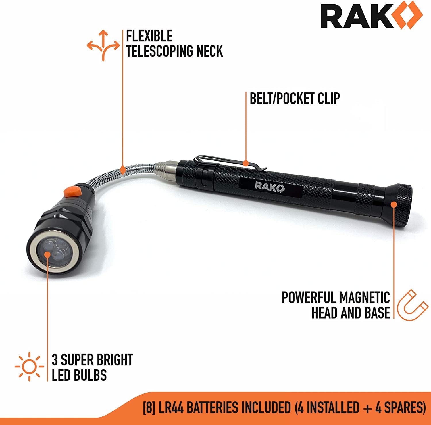 RAK Magnetic Pickup Tool - Telescoping Magnet with LED Lights and 22 Inches Extendable Neck - Cool Gadget Gifts for Dad, Husband, Grandpa, Handyman