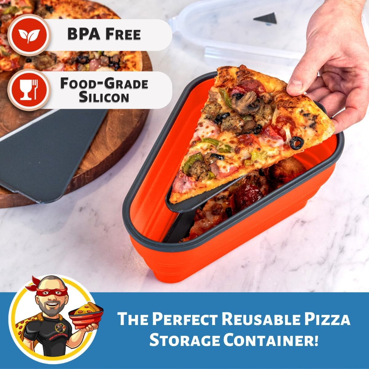 The Perfect Pizza Pack™ - Reusable Pizza Storage Container with 5 Microwavable Serving Trays - Bpa-Free Adjustable Pizza Slice Container to Organize & save Space, Red