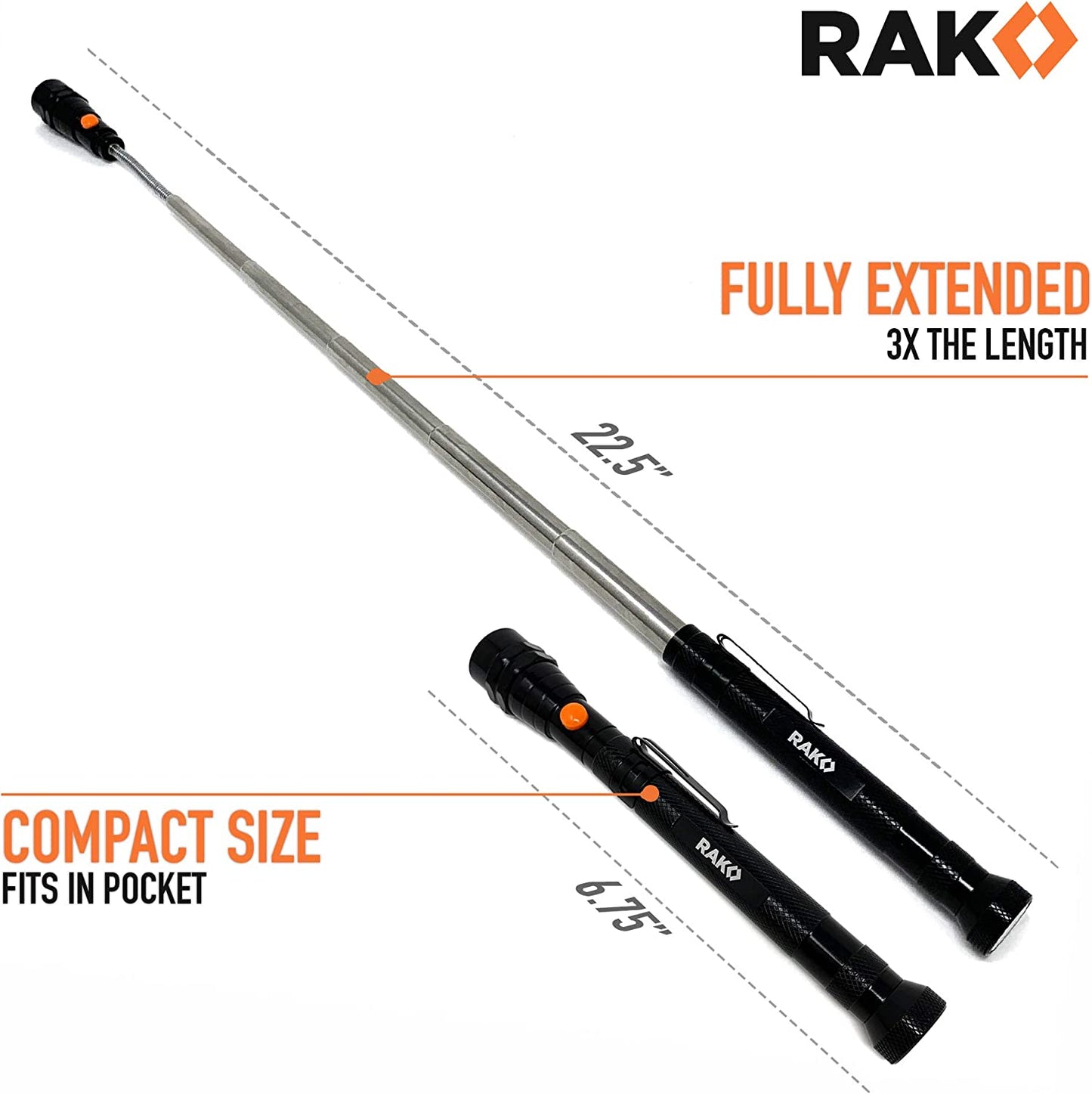 RAK Magnetic Pickup Tool - Telescoping Magnet with LED Lights and 22 Inches Extendable Neck - Cool Gadget Gifts for Dad, Husband, Grandpa, Handyman